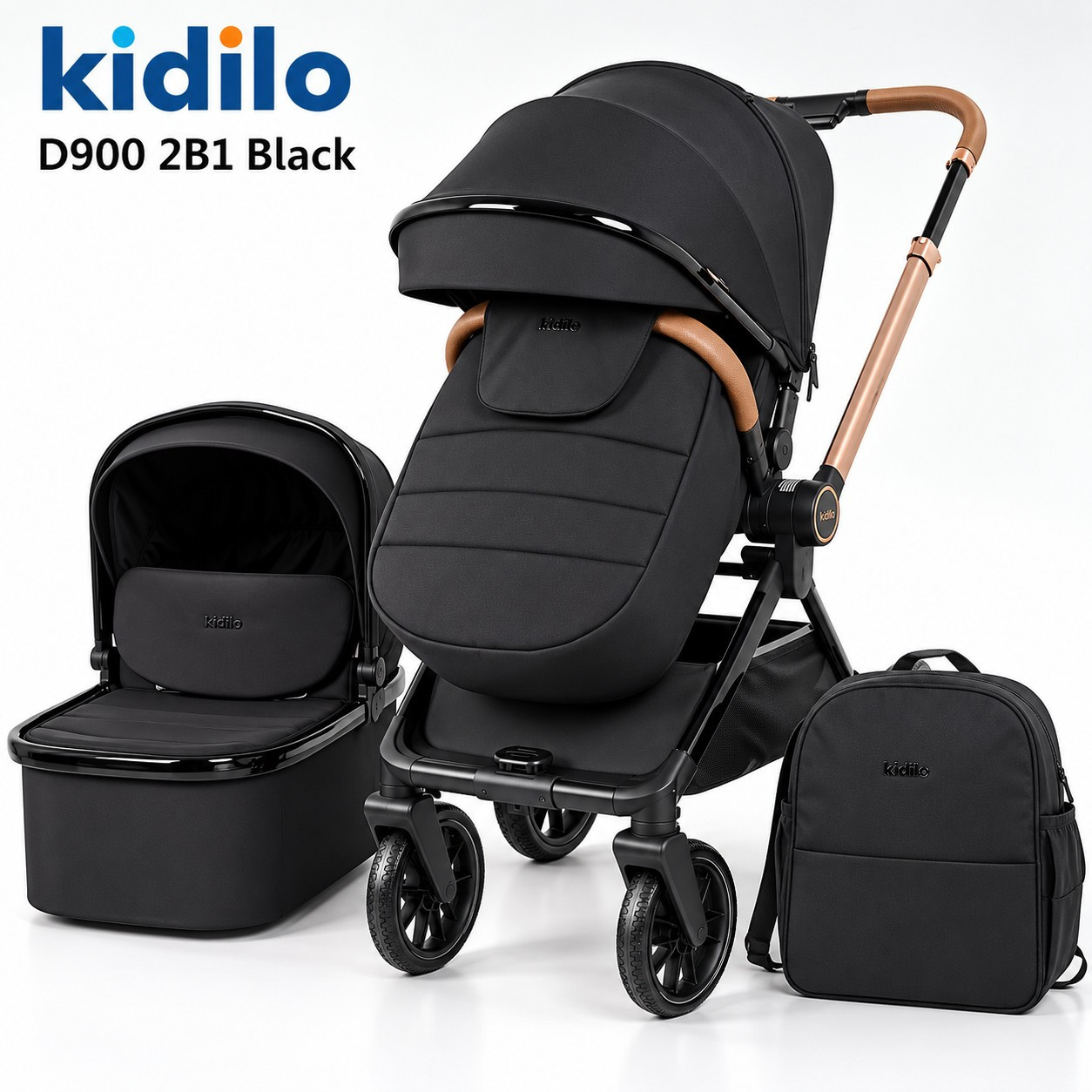 Uşaq arabası Kidilo D900 2in1, qara